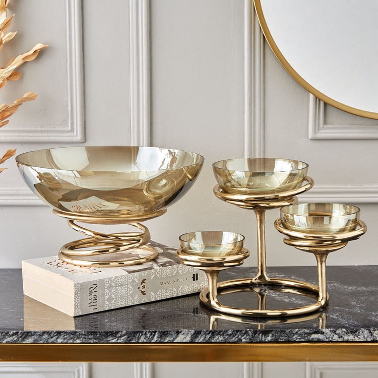 Brim Royale Swirl Glass Tri Bowl with Aluminium Stand