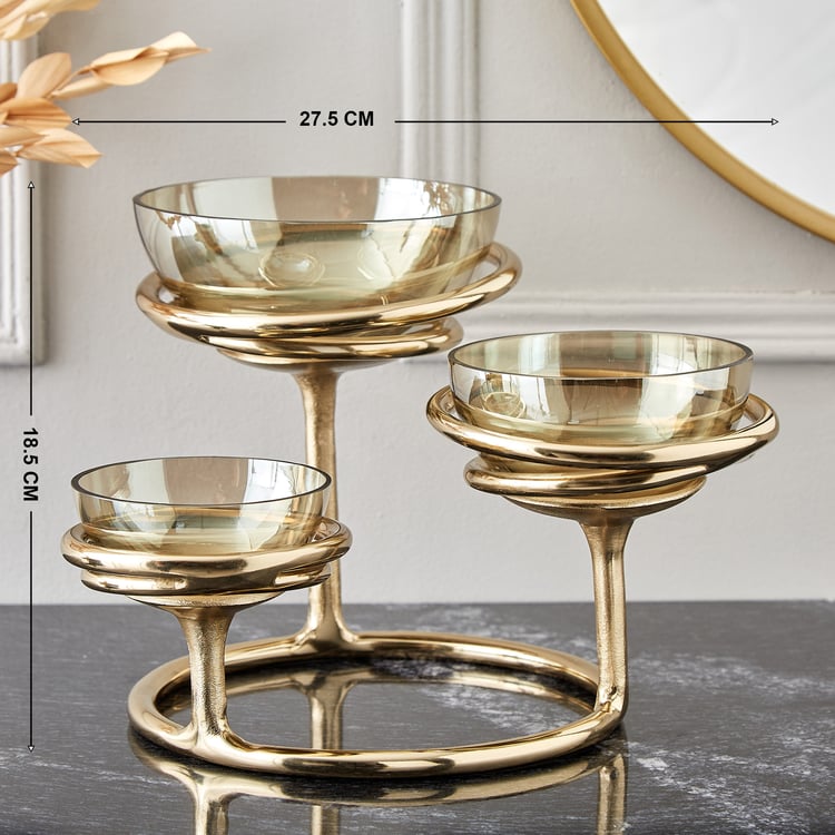 Brim Royale Swirl Glass Tri Bowl with Aluminium Stand