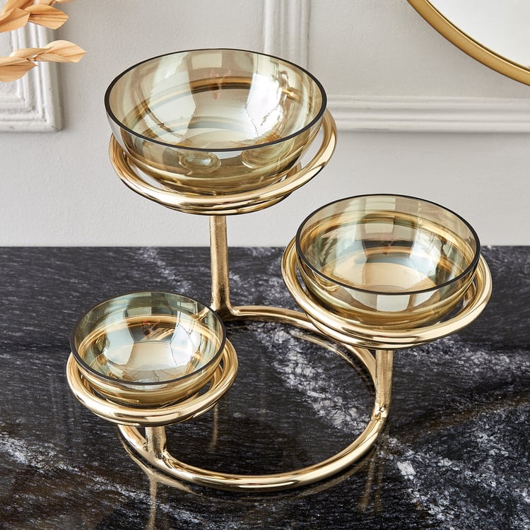 Brim Royale Swirl Glass Tri Bowl with Aluminium Stand