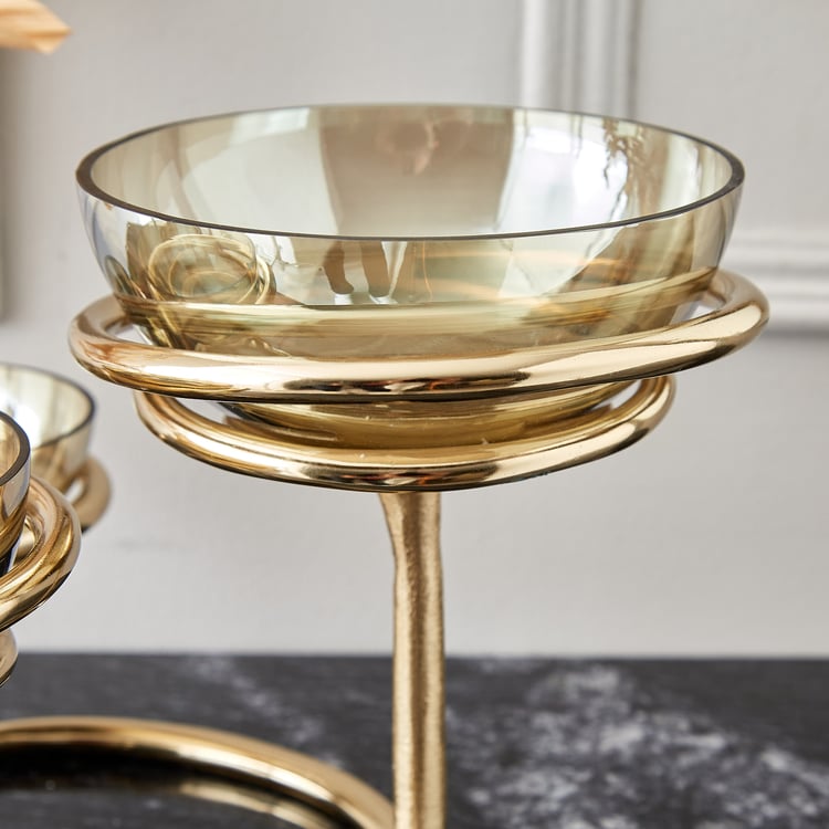 Brim Royale Swirl Glass Tri Bowl with Aluminium Stand