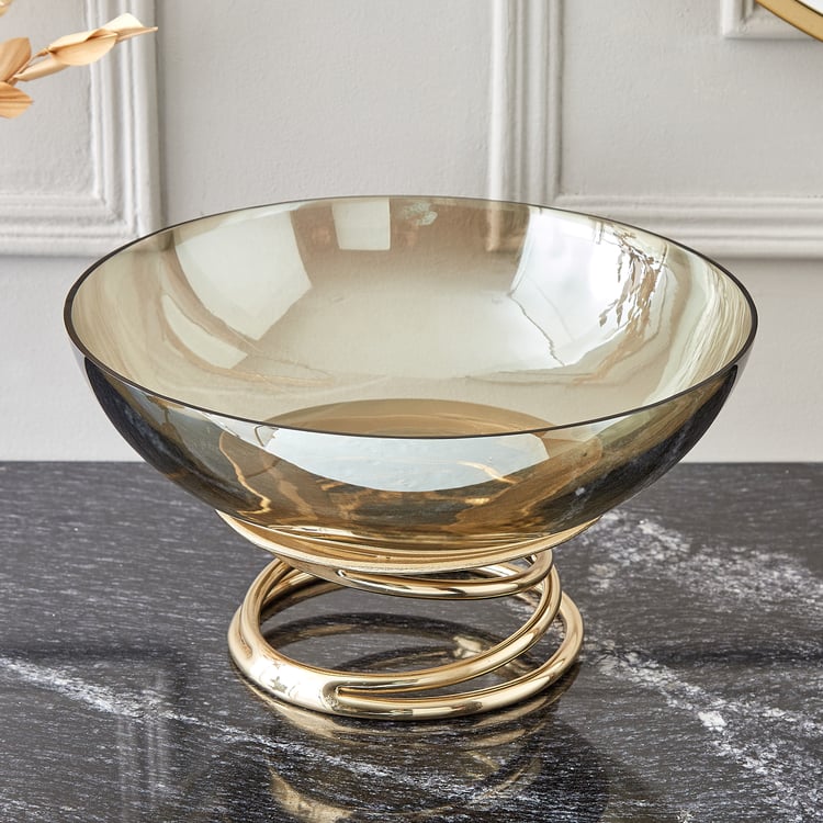 Brim Royale Swirl Glass Footed Bowl with Aluminium Stand
