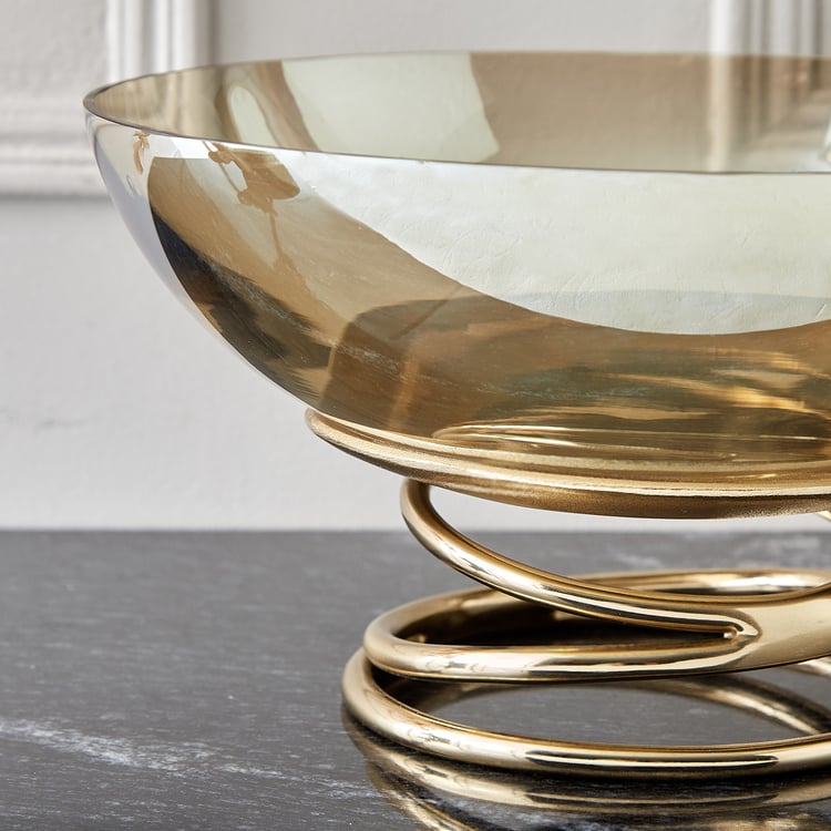 Brim Royale Swirl Glass Footed Bowl with Aluminium Stand
