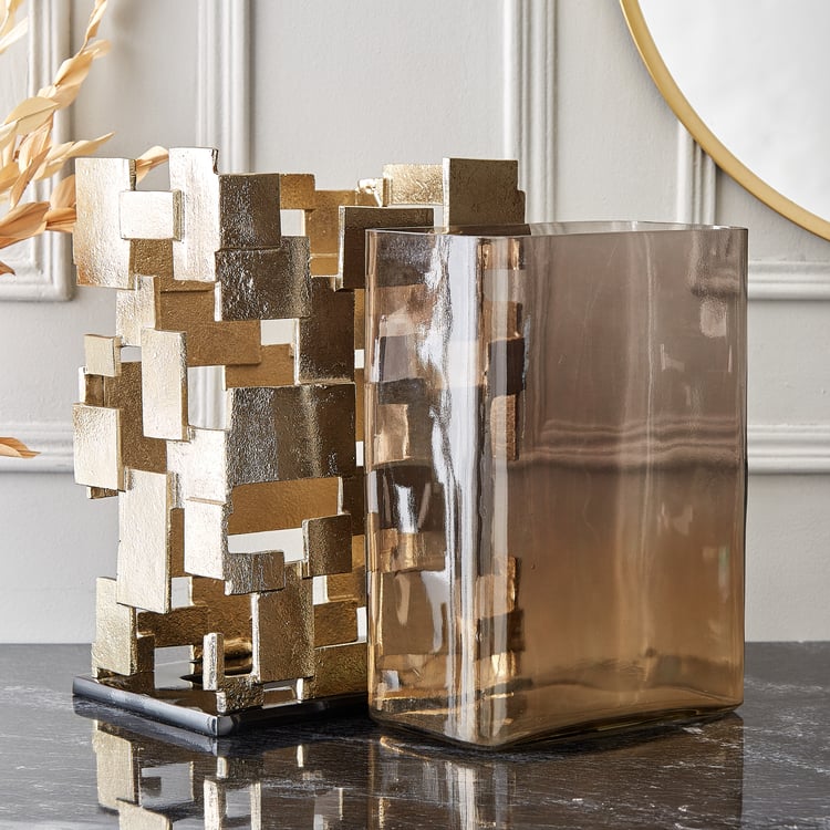 Brim Royale Blocks Glass and Aluminium Vase - Large