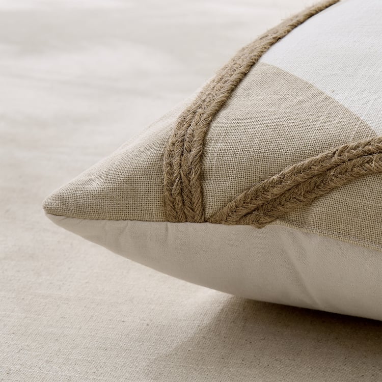 Jute Haze Retro Cord Embroidered Filled Cushion - 40x40cm
