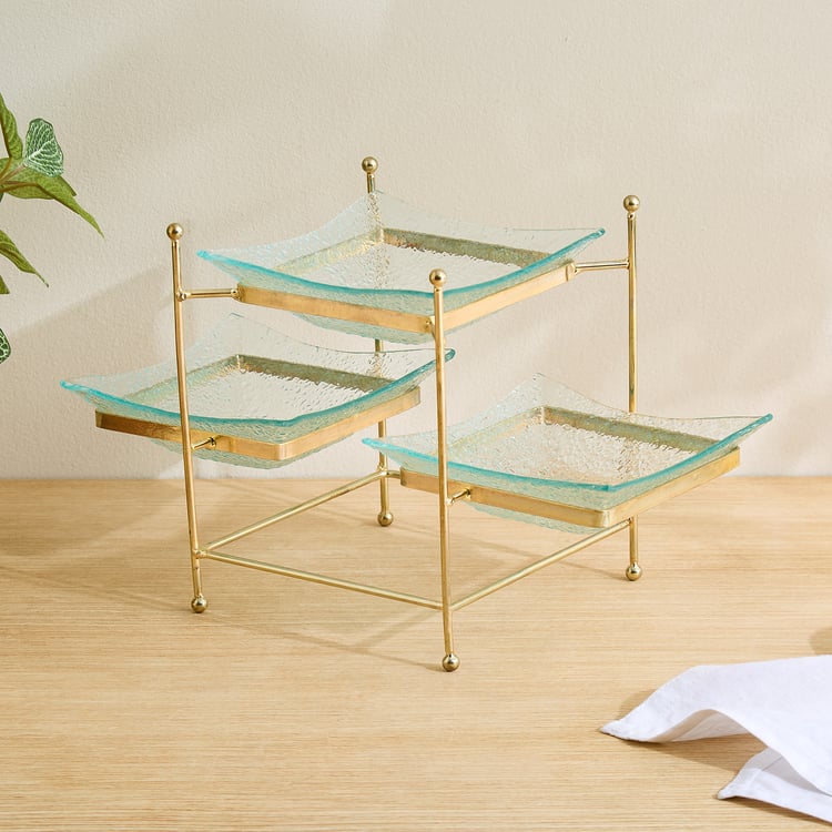 Abaco Barney Set of 3 Glass Serving Bowls with Metal Stand