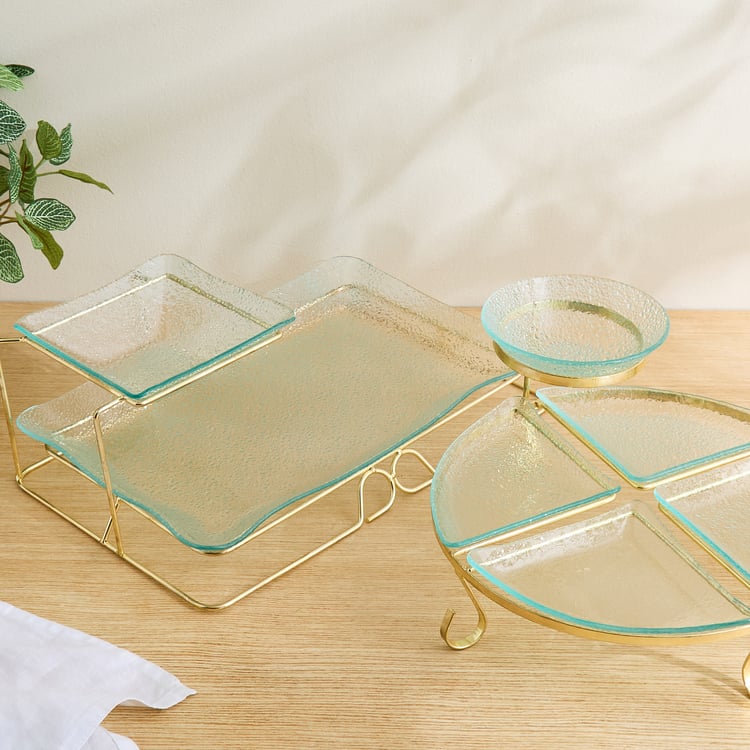 Abaco Barney Glass 2-Tier Chip and Dip Platter with Metal Stand