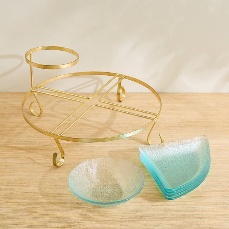 Abaco Barney Glass 2-Tier Chip and Dip Platter with Metal Stand
