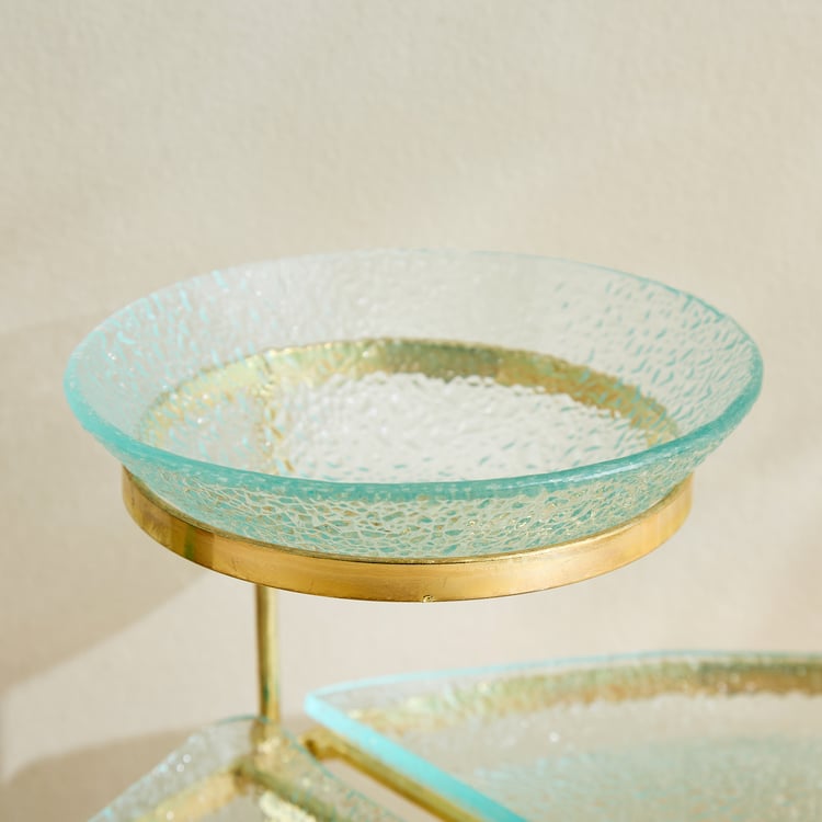 Abaco Barney Glass 2-Tier Chip and Dip Platter with Metal Stand