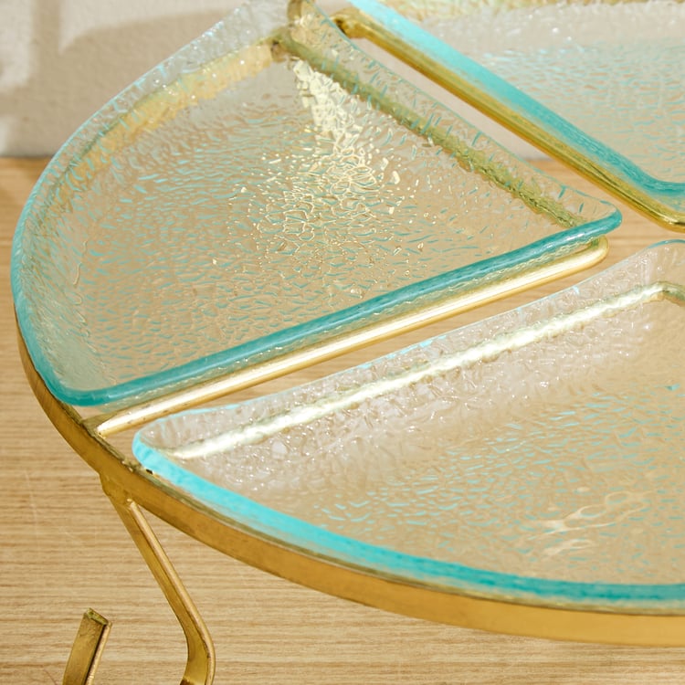 Abaco Barney Glass 2-Tier Chip and Dip Platter with Metal Stand