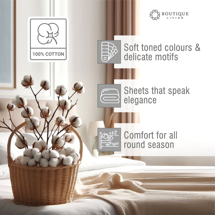 BOUTIQUE LIVING Gardenia Augusta Cotton 300TC Printed 3Pcs Super King Bedsheet Set