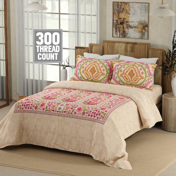 BOUTIQUE LIVING Gardenia Augusta Cotton 300TC Floral Print 3Pcs Super King Bedsheet Set