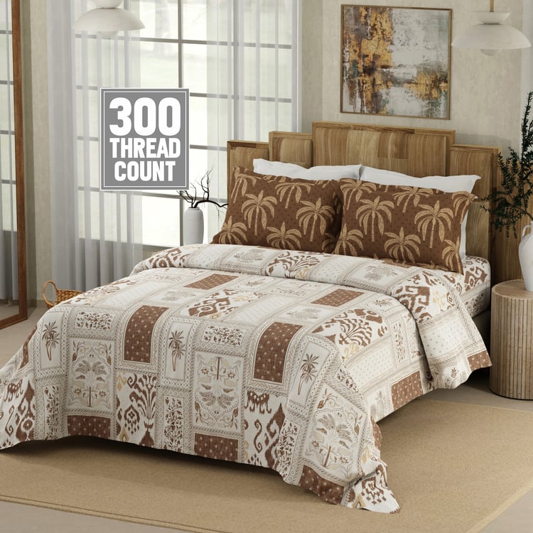 BOUTIQUE LIVING Gardenia Augusta Cotton 300TC Printed 3Pcs Super King Bedsheet Set