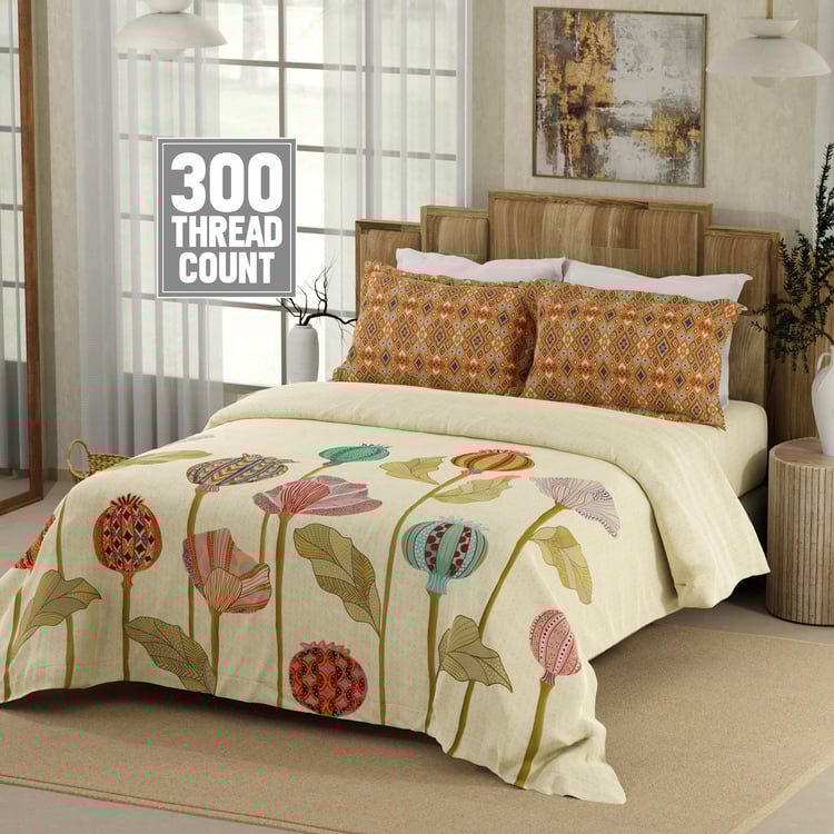 BOUTIQUE LIVING Gardenia Augusta Cotton 300TC Floral Print 3Pcs Super King Bedsheet Set