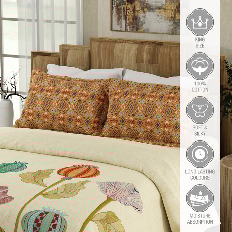 BOUTIQUE LIVING Gardenia Augusta Cotton 300TC Floral Print 3Pcs Super King Bedsheet Set