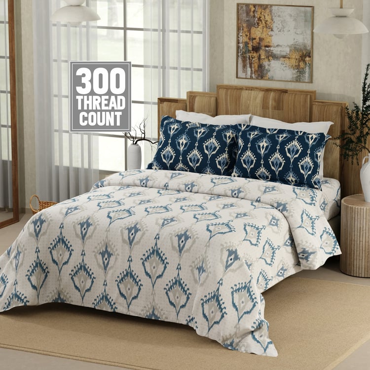 BOUTIQUE LIVING Gardenia Augusta Cotton 300TC Printed 3Pcs Super King Bedsheet Set