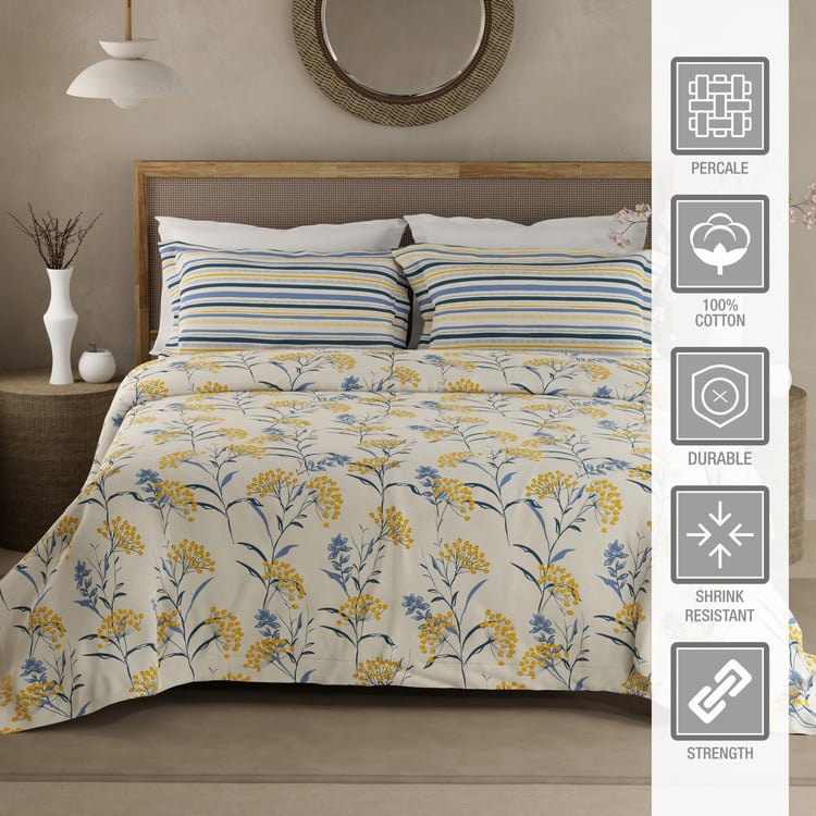 BOUTIQUE LIVING Valatia Cotton 200TC Floral Print 3Pcs Queen Bedsheet Set