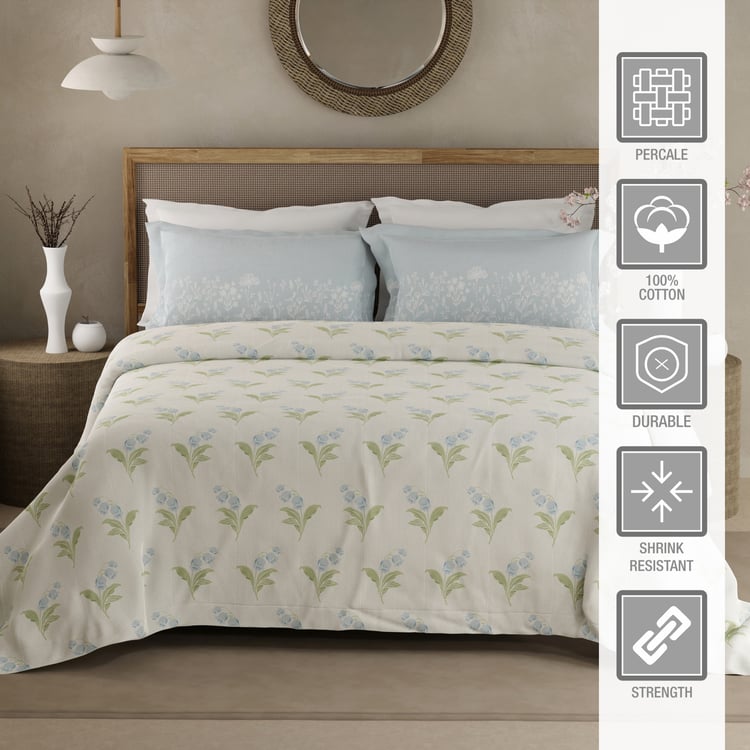 BOUTIQUE LIVING Valatia Cotton 200TC Floral Print 3Pcs Queen Bedsheet Set