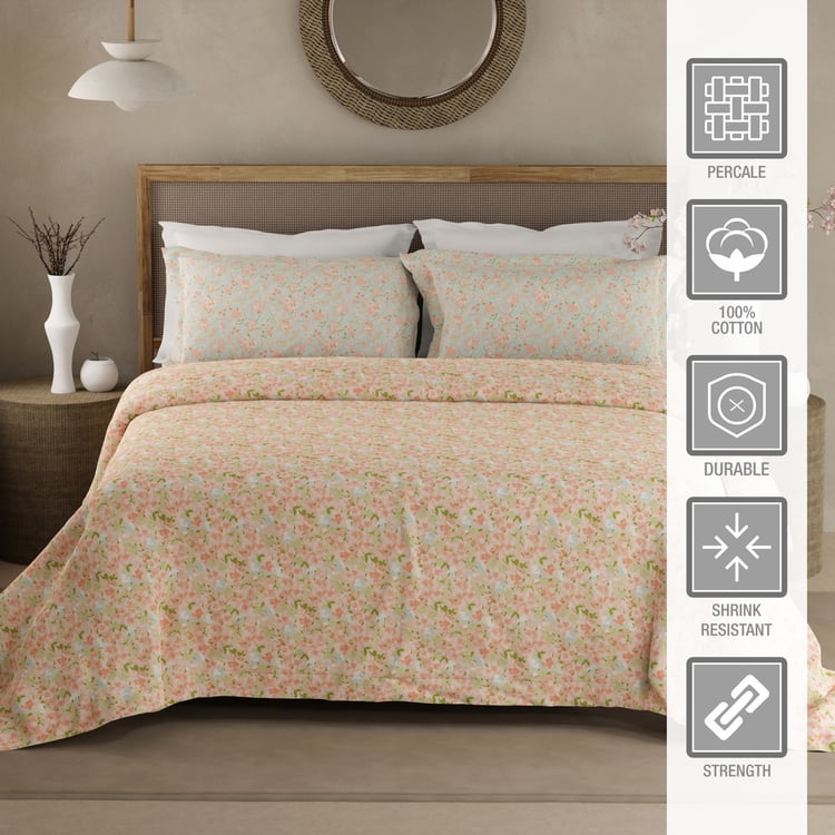 BOUTIQUE LIVING Valatia Cotton 200TC Floral Print 3Pcs Queen Bedsheet Set