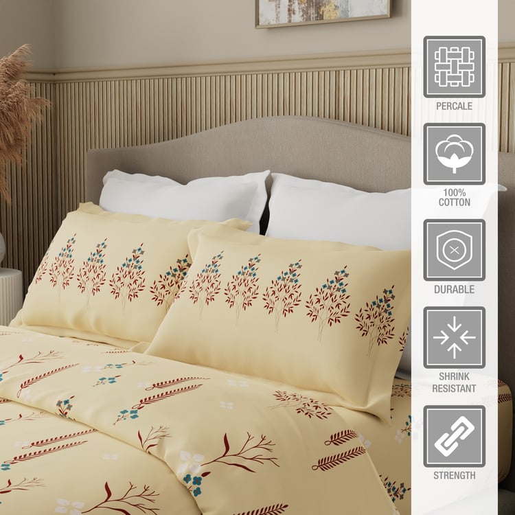 BOUTIQUE LIVING Valatia Karigiri Cotton 200TC Floral Print 3Pcs Queen Bedsheet Set