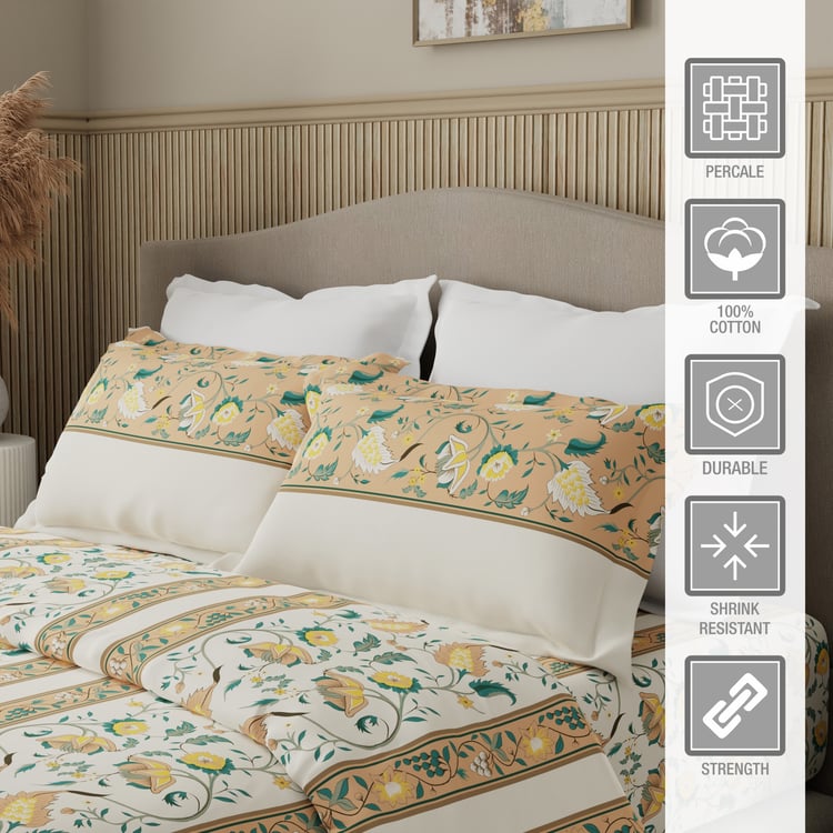 BOUTIQUE LIVING Valatia Karigiri Cotton 200TC Ethnic Print 3Pcs Queen Bedsheet Set