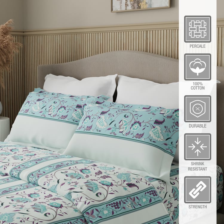 BOUTIQUE LIVING Valatia Karigari Cotton 200TC Floral Print 3Pcs Queen Bedsheet Set