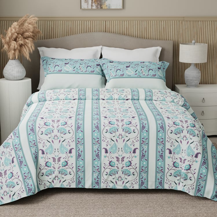 BOUTIQUE LIVING Valatia Karigari Cotton 200TC Floral Print 3Pcs Queen Bedsheet Set