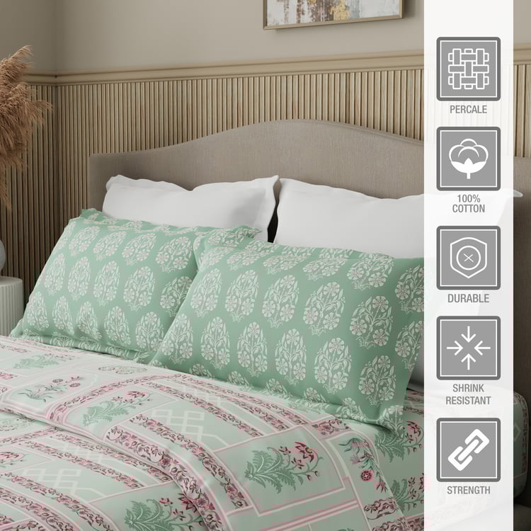 BOUTIQUE LIVING Valatia Karigiri Cotton 200TC Floral Print 3Pcs Queen Bedsheet Set