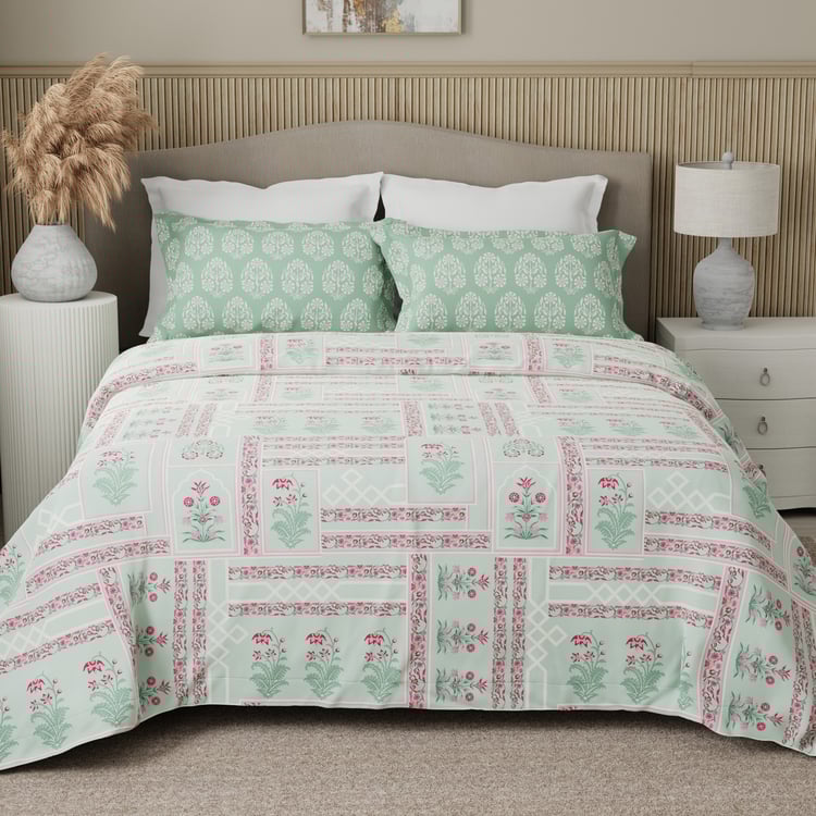 BOUTIQUE LIVING Valatia Karigiri Cotton 200TC Floral Print 3Pcs Queen Bedsheet Set