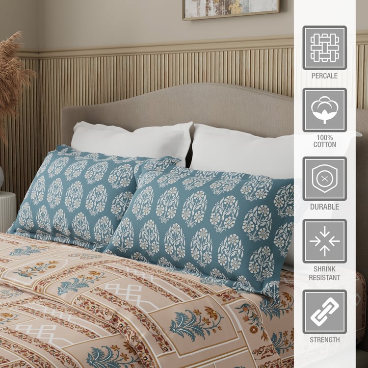 BOUTIQUE LIVING Valatia Karigiri Cotton 200TC Ethnic Print 3Pcs Queen Bedsheet Set