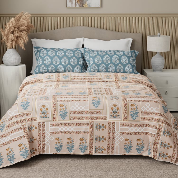 BOUTIQUE LIVING Valatia Karigiri Cotton 200TC Ethnic Print 3Pcs Queen Bedsheet Set