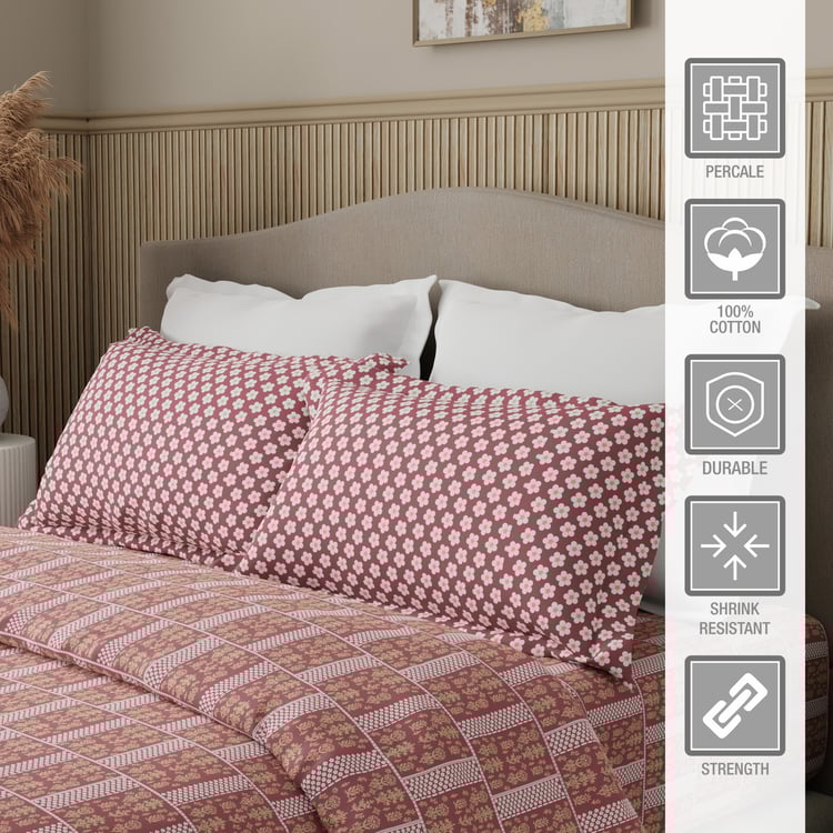 BOUTIQUE LIVING Valatia Karigiri Cotton 200TC Ethnic Print 3Pcs Queen Bedsheet Set