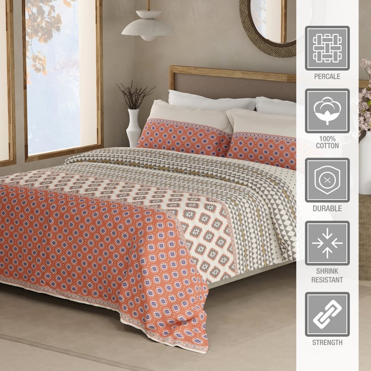 BOUTIQUE LIVING Valatia Gypsy Cotton 200TC Ethnic Print 3Pcs Super King Bedsheet Set
