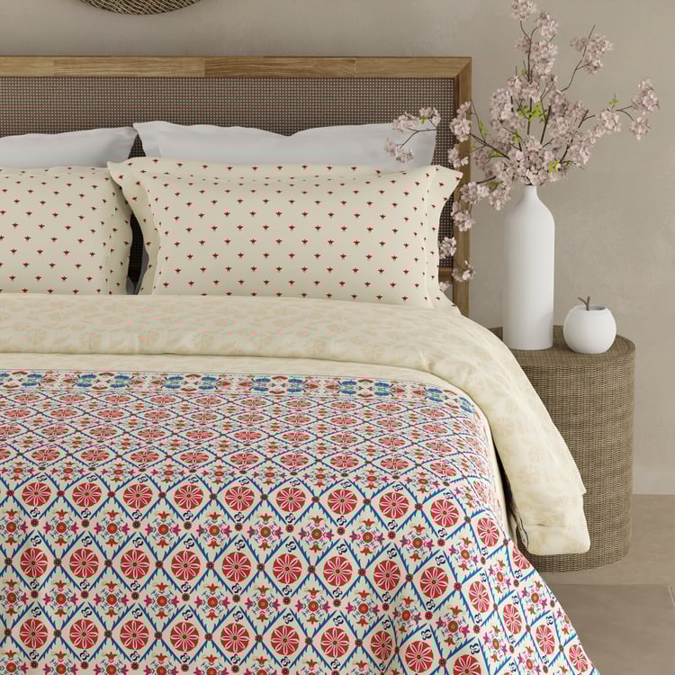 BOUTIQUE LIVING Valatia Gypsy Cotton 200TC Ethnic Print 3Pcs Super King Bedsheet Set