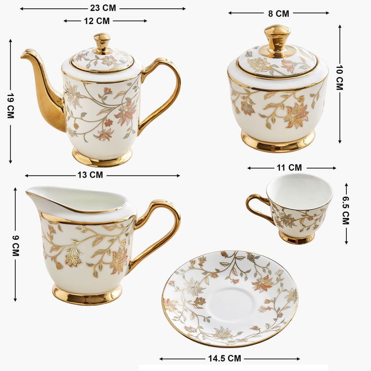 Ebony Floral 15Pcs Bone China Printed Tea Set