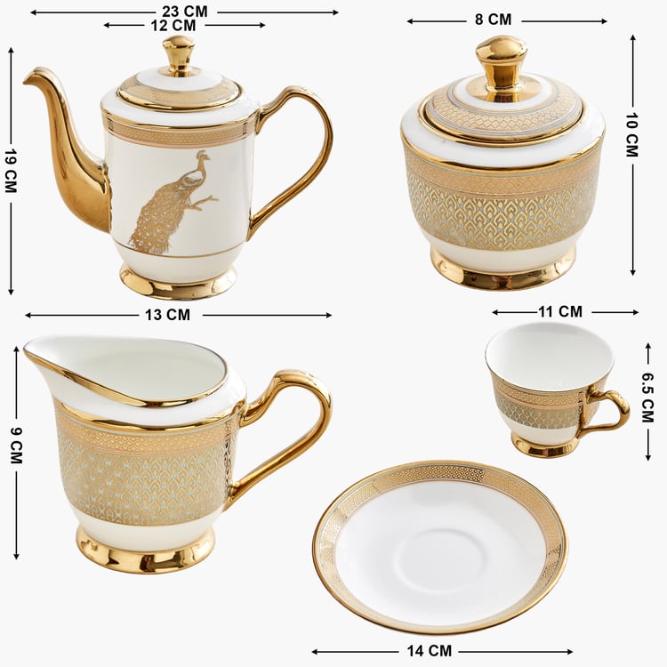 Ebony Peacock 15Pcs Bone China Printed Tea Set