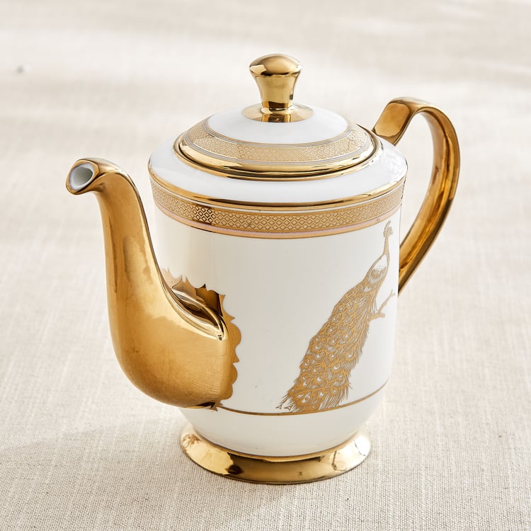 Ebony Peacock 15Pcs Bone China Printed Tea Set