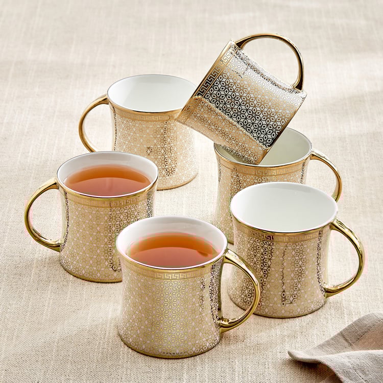 Ebony Classic Director Set of 6 Bone China Printed Coffee Mugs - 200ml