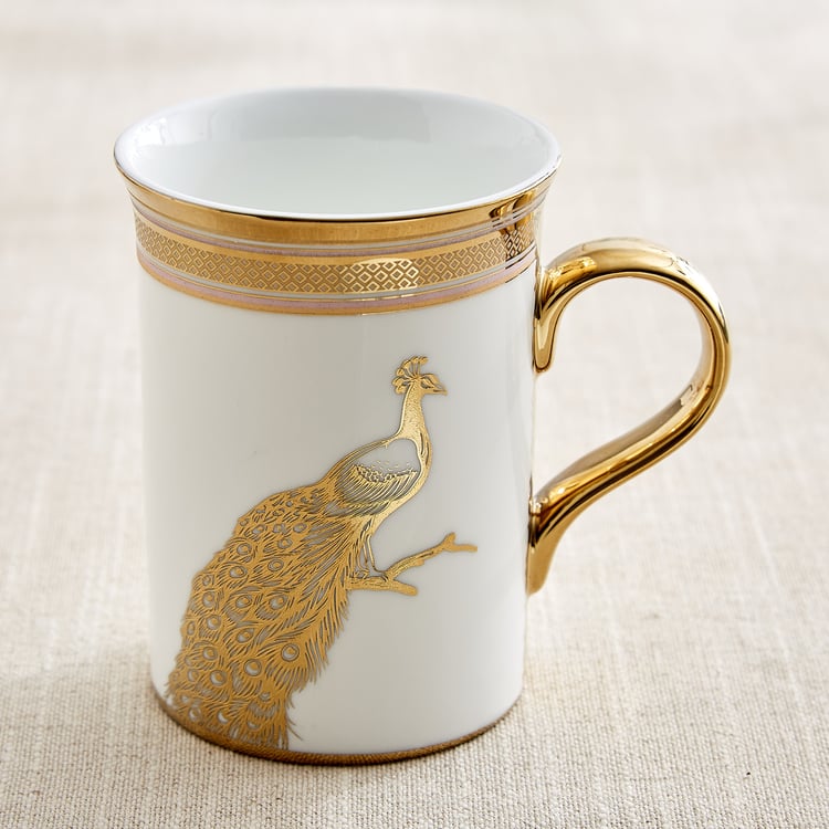 Ebony Annie Set of 4 Bone China Peacock Print Coffee Mugs - 390ml