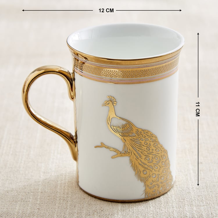 Ebony Annie Set of 4 Bone China Peacock Print Coffee Mugs - 390ml