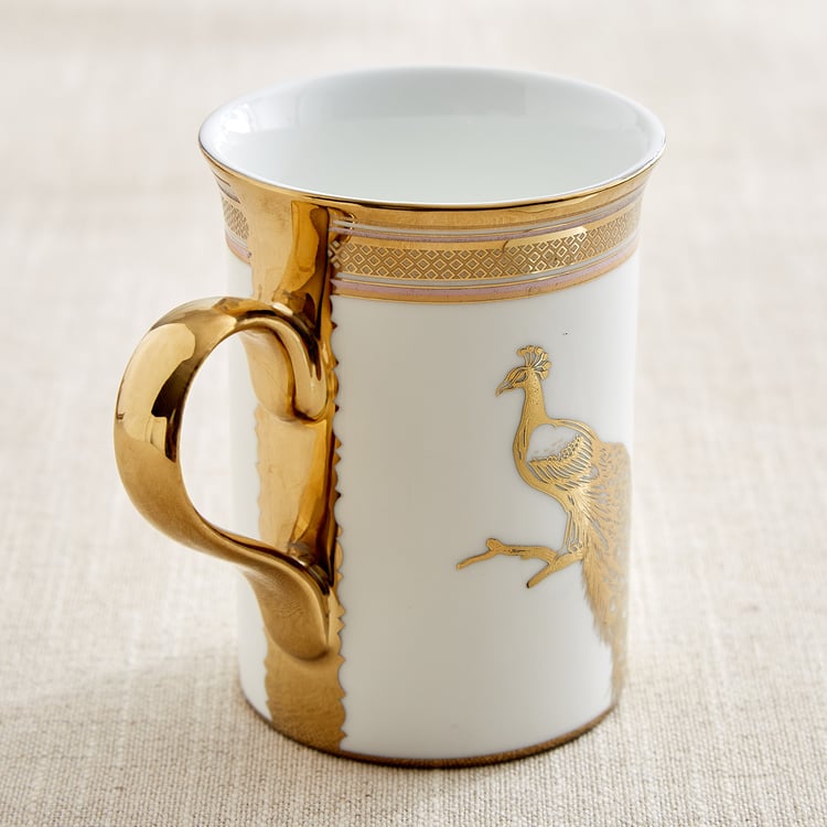 Ebony Annie Set of 4 Bone China Peacock Print Coffee Mugs - 390ml