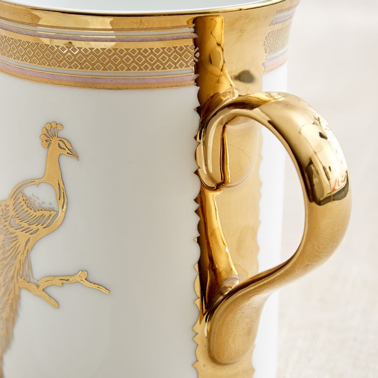 Ebony Annie Set of 4 Bone China Peacock Print Coffee Mugs - 390ml
