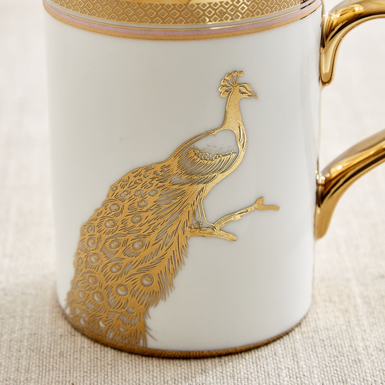 Ebony Annie Set of 4 Bone China Peacock Print Coffee Mugs - 390ml