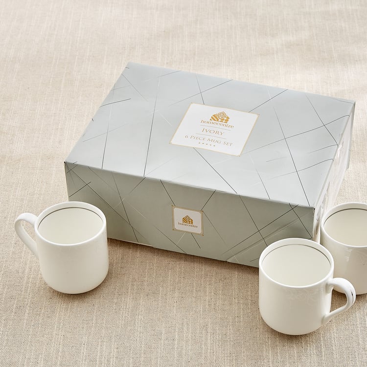 Ivory Zilver Crist Set of 6 Bone China Printed Coffee Mugs - 200ml