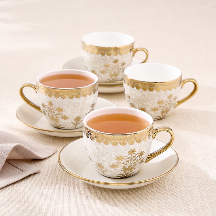Buy Mandarin Iris Flower Set of 4 Bone China Printed Cup and