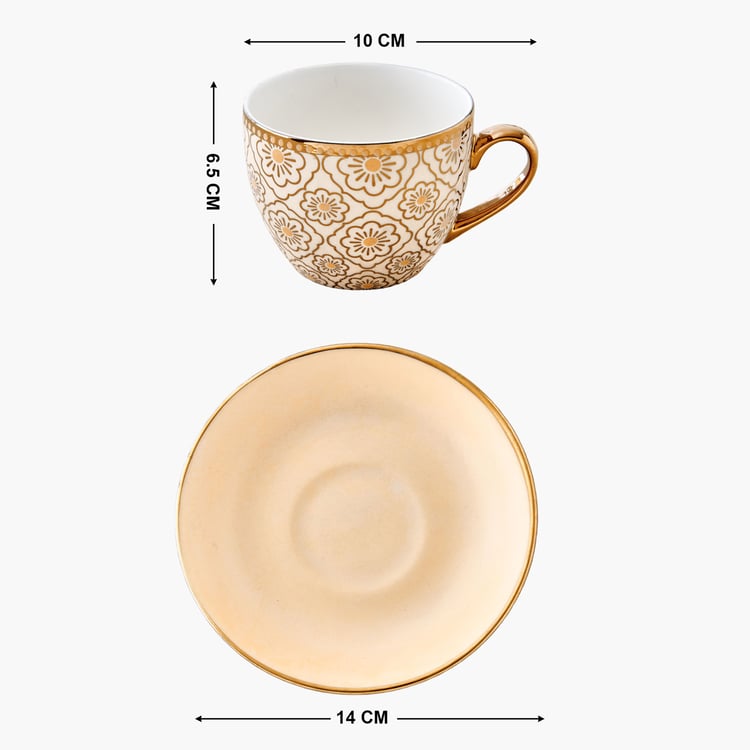 Mandarin Iris Hoja Set of 4 Bone China Printed Cup and Saucer -180ml