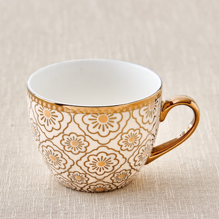Mandarin Iris Hoja Set of 4 Bone China Printed Cup and Saucer -180ml