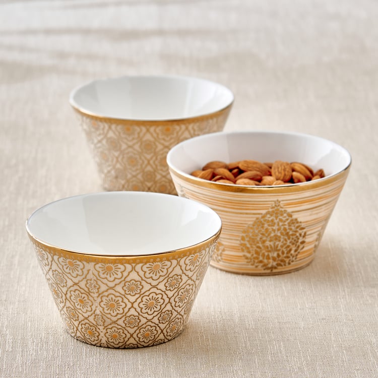 Mandarin Iris Hoja Set of 3 Bone China Printed Serving Bowls - 320ml