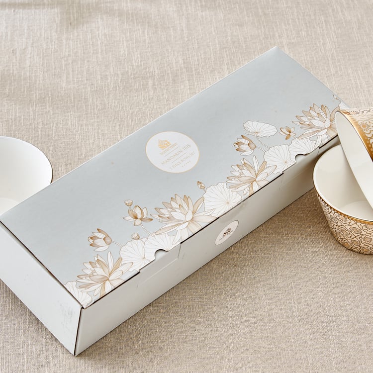 Mandarin Iris Hoja Set of 3 Bone China Printed Serving Bowls - 320ml