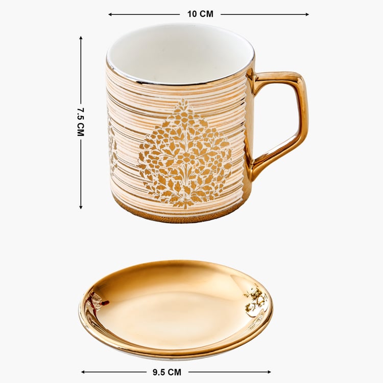 Mandarin Iris Hoja Set of 6 Bone China Printed Cup and Saucer - 220ml