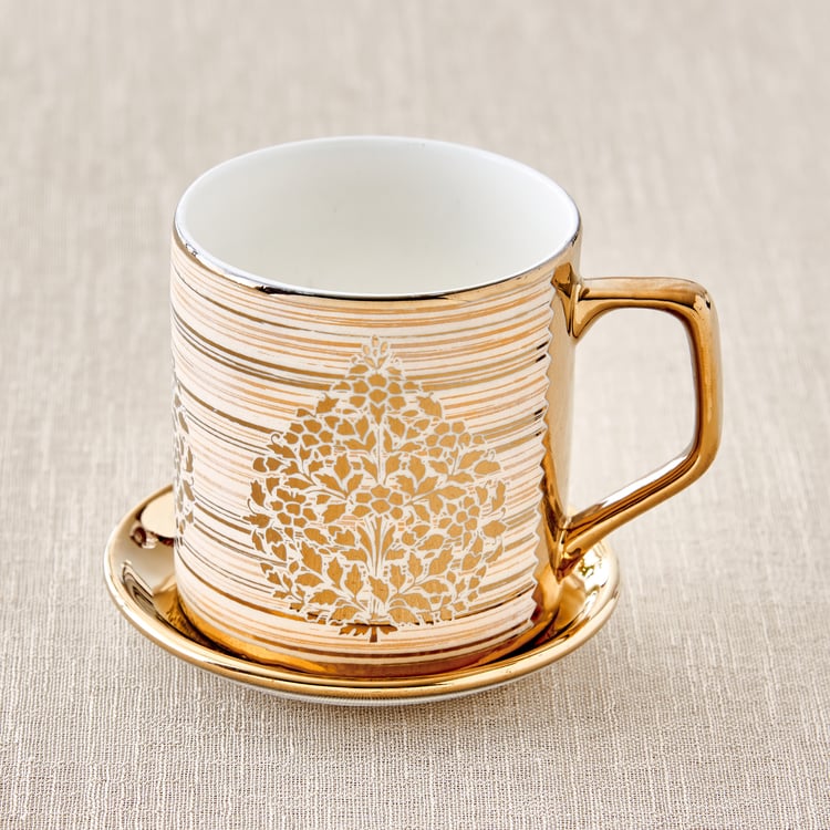 Mandarin Iris Hoja Set of 6 Bone China Printed Cup and Saucer - 220ml